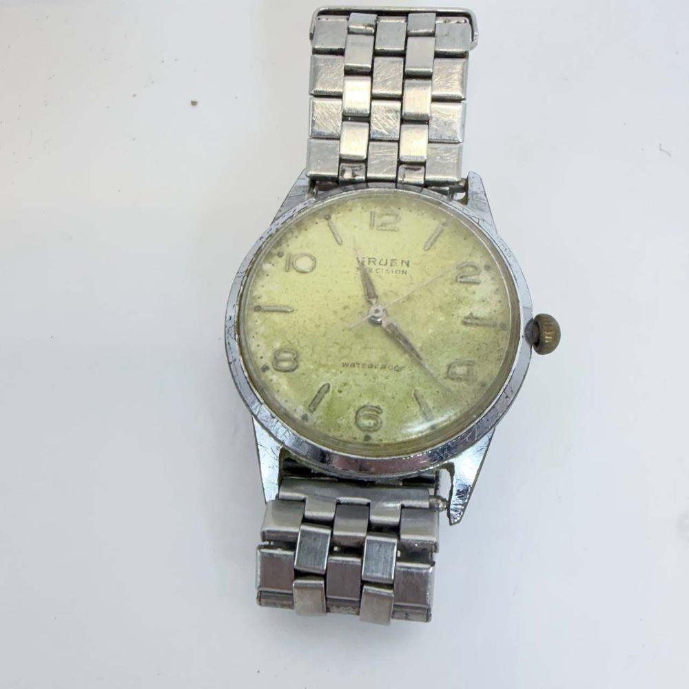 Vintage Gruen Precision Watch Mens Manual Wind Patina Dial Stainless Steel